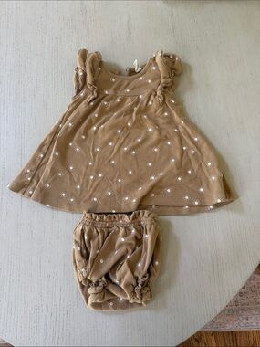 Quincy Mae sun Print Dress & Bloomers - Tan